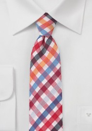 Seersucker Necktie in Red and Blue