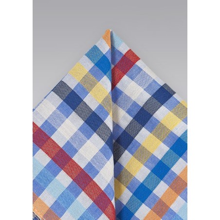 Modern Gingham Pocket Square in Blues