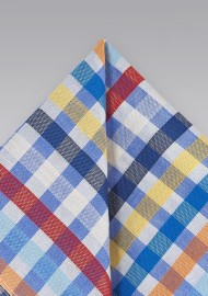Modern Gingham Pocket Square in Blues