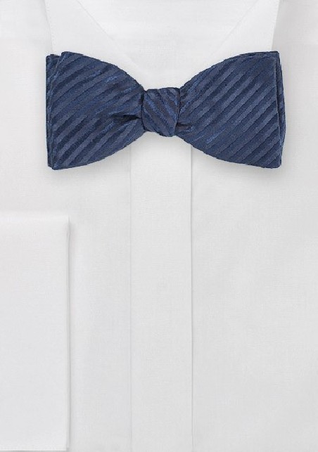 Deep Navy Bowtie with Trendy, Narrow Stripes in Pure Silk
