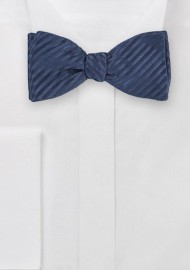 Deep Navy Bowtie with Trendy, Narrow Stripes in Pure Silk