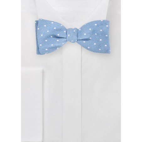 Modern Light Blue Bowtie with Polka Dot Design