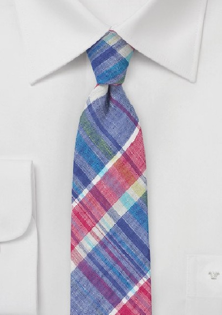 Linen Madras Skinny Tie