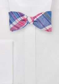 Madras Self Tie Bow Tie in Blue and Pink