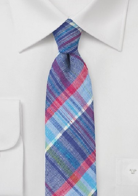 Blue and Pink Madras Necktie