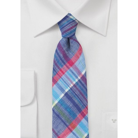 Blue and Pink Madras Necktie