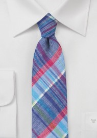 Blue and Pink Madras Necktie
