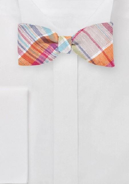 Orange and Tan Madras Bow Tie