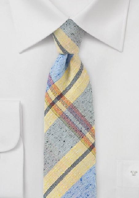 Summer Plaid Skinny Tie in Yellow and Blue