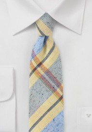 Summer Plaid Skinny Tie in Yellow and Blue