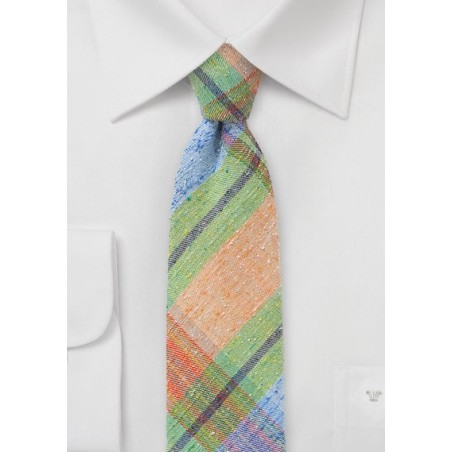Orange, Green, and Blue Madras Plaid Necktie