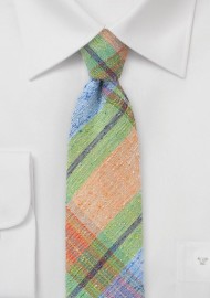 Orange, Green, and Blue Madras Plaid Necktie