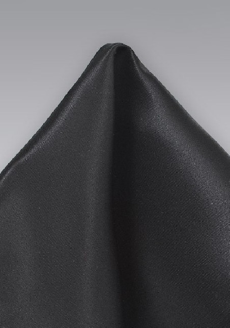 Solid Black Pocket Square in Pure Silk