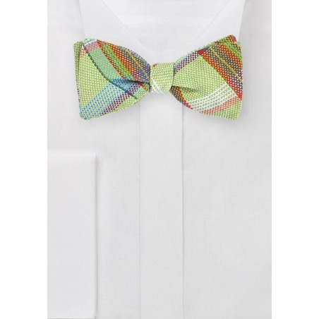Self Tie Plaid Bow Tie in Limes