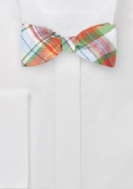 Graphic Plaid Bow Tie in Oranges and Greens