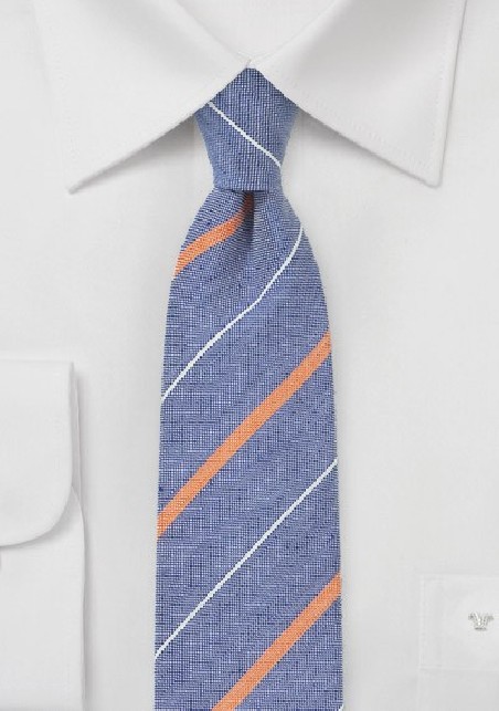 Striped Skinny Tie in Vintage Blues and Oranges