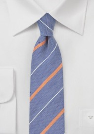 Striped Skinny Tie in Vintage Blues and Oranges