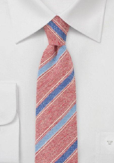 Striped Skinny Tie in Reds and Blues