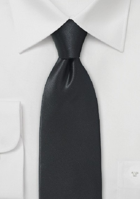 Narrow Width Necktie in Jet Black Silk