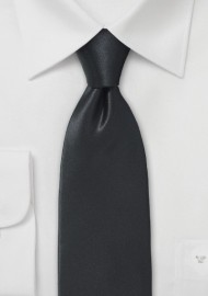 Narrow Width Necktie in Jet Black Silk