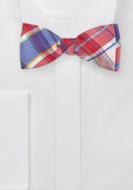 Designer Plaid Bow Tie in Reds and Blues