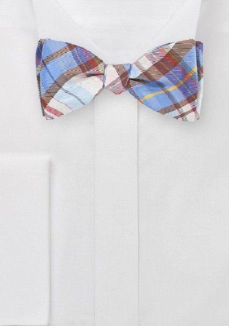 Graphic Plaid Bow Tie in Blues and Browns