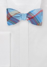 Textured Madras Plaid Bow Tie in Blues