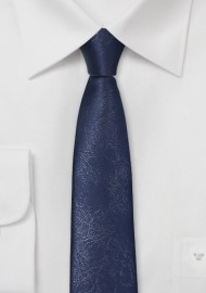 Skinny Navy Blue Necktie with Leather Look