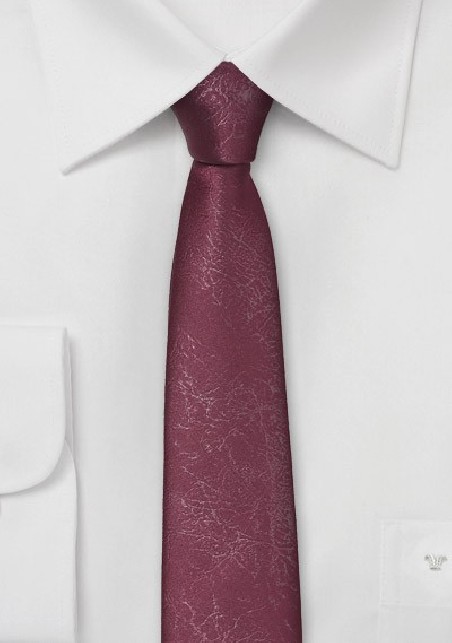 Skinny Burgundy Tie with Distressed Leather Look