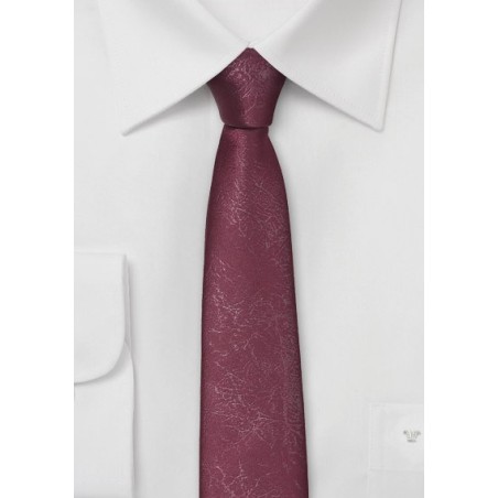 Skinny Burgundy Tie with Distressed Leather Look