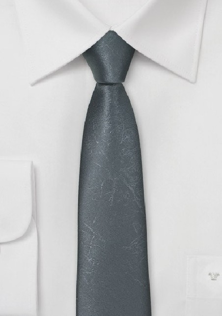 Skinny Stone Gray Necktie in Distressed Leather Style