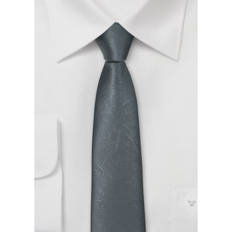 Skinny Stone Gray Necktie in Distressed Leather Style