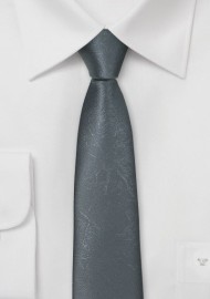 Skinny Stone Gray Necktie in Distressed Leather Style