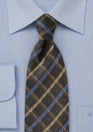 Choclate Brown Checked Necktie with Blue and Gold Accents