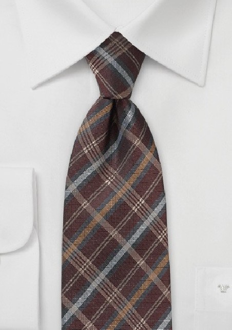 Tartan Check Necktie in Burgundy