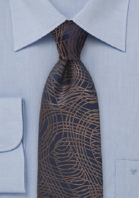Navy Necktie with Geometric Swirl
