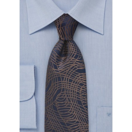 Navy Necktie with Geometric Swirl