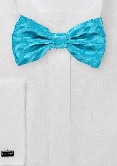 Aqua Blue Striped Bow Tie