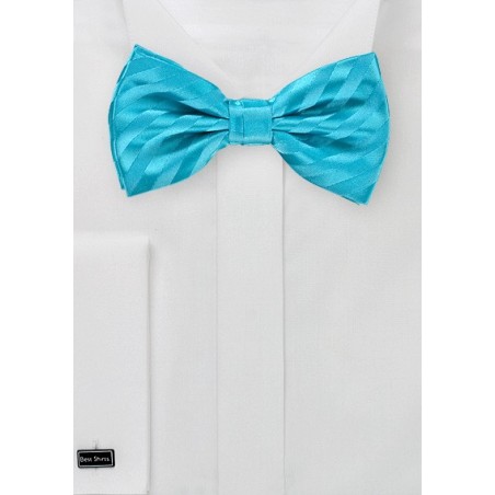 Aqua Blue Striped Bow Tie