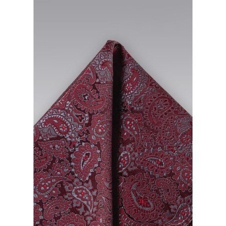 Red and Silver Paisley Pocket Square