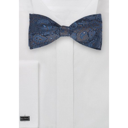 Blue and Bronze Paisley Bow Tie