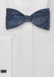Blue and Bronze Paisley Bow Tie
