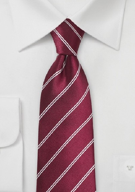 Burgundy Tie with Double Pin Stripes