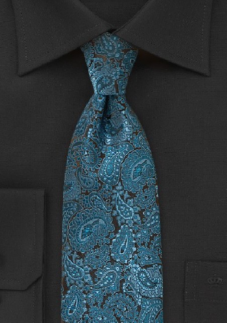 Luxe Paisley Silk Tie in Teal and Black