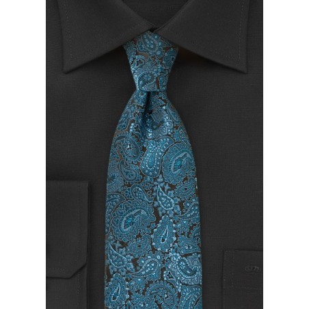 Luxe Paisley Silk Tie in Teal and Black