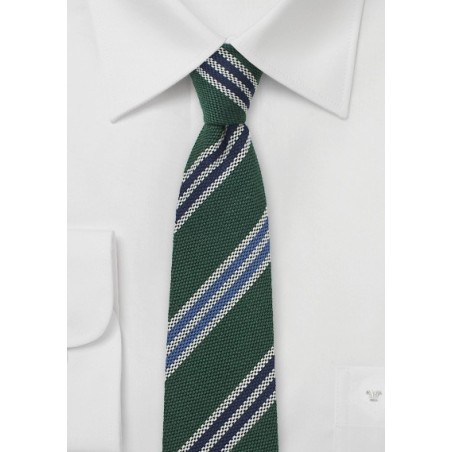 Hunter Green Wool Skinny Tie with Stripes
