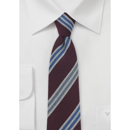Burgundy Wool Tie with Blue Stripes