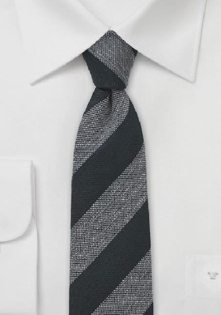 Charcoal and Gray Striped Skinny Tie