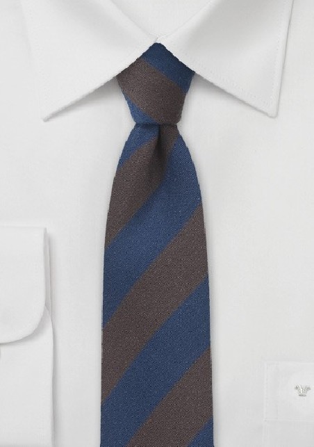 Striped Wool Tie in Espresso and Navy