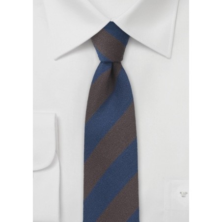 Striped Wool Tie in Espresso and Navy